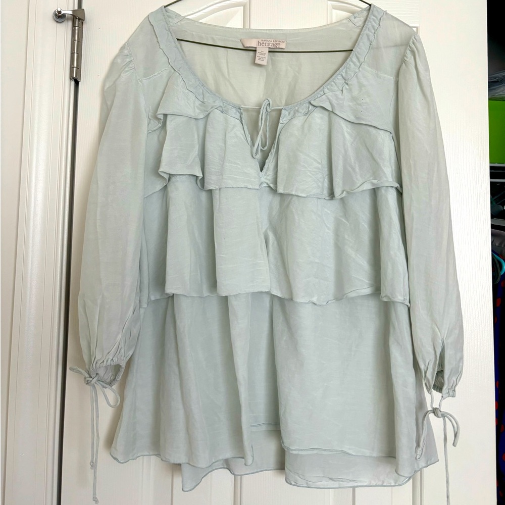 Silk tier ruffle shirt, light aqua